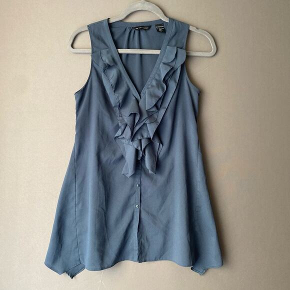 New York & Company sz XS‎ blue ruffle sleeveless tunic blouse - Picture 1 of 7